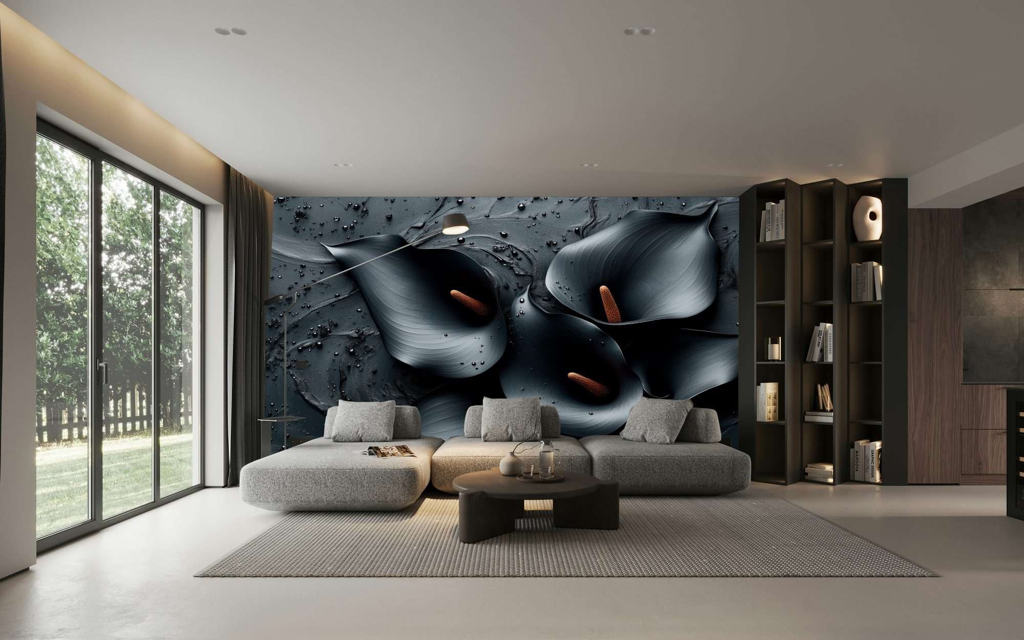 Fotobehang Zwarte Calla Lelies – Donkere Bloemenkunst