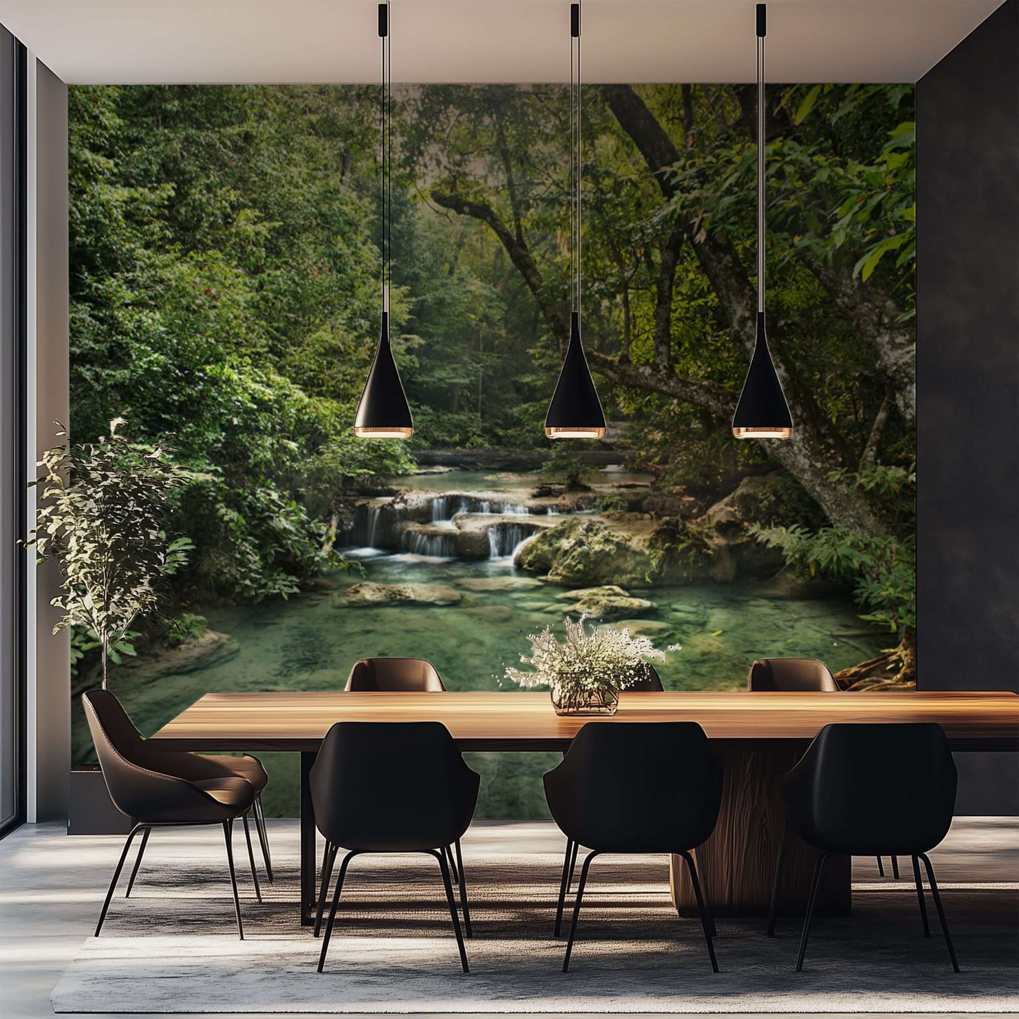 Fotobehang Kristalheldere Bosbeek met Tropische Waterval