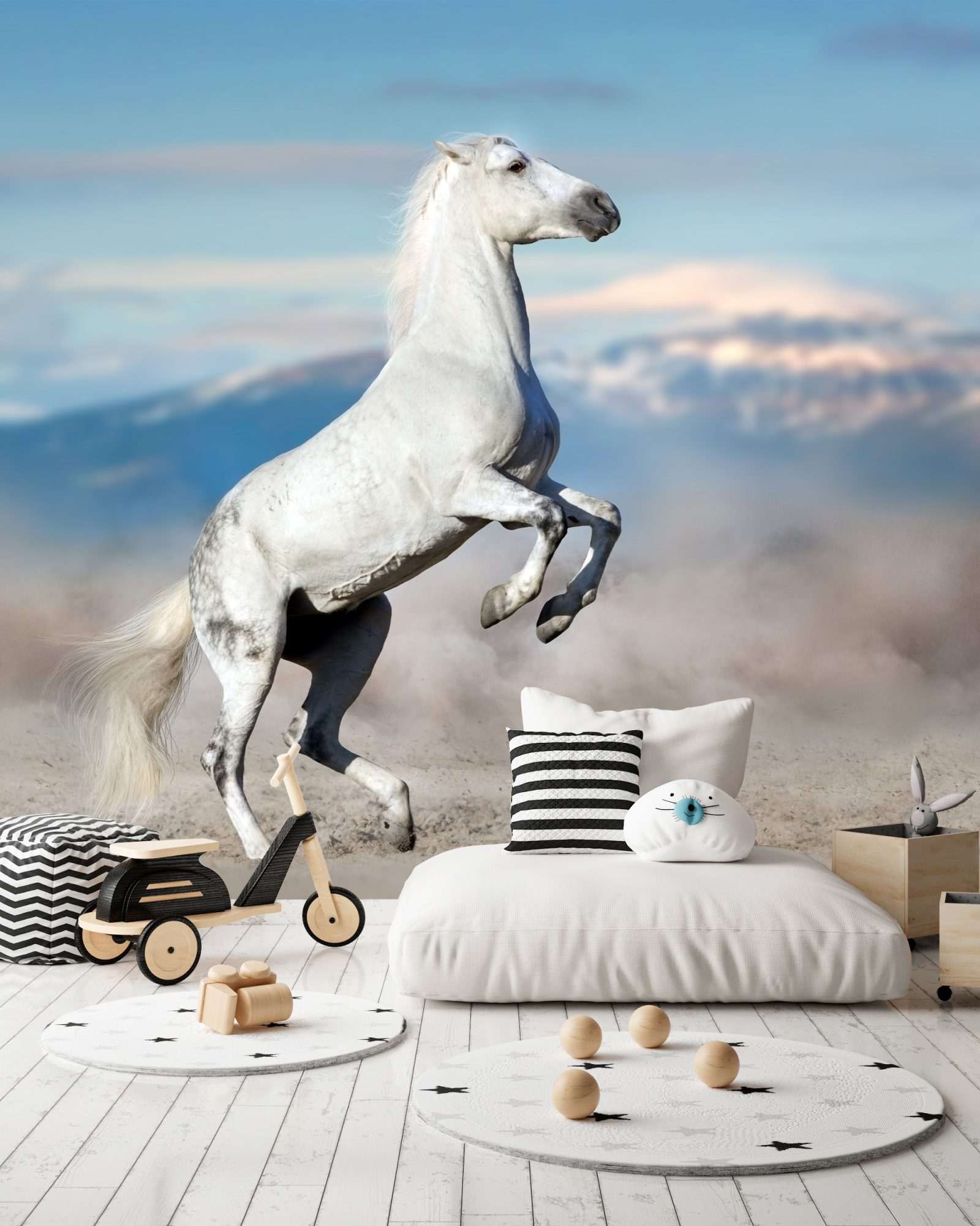 Fotobehang Steigerend Wit Paard