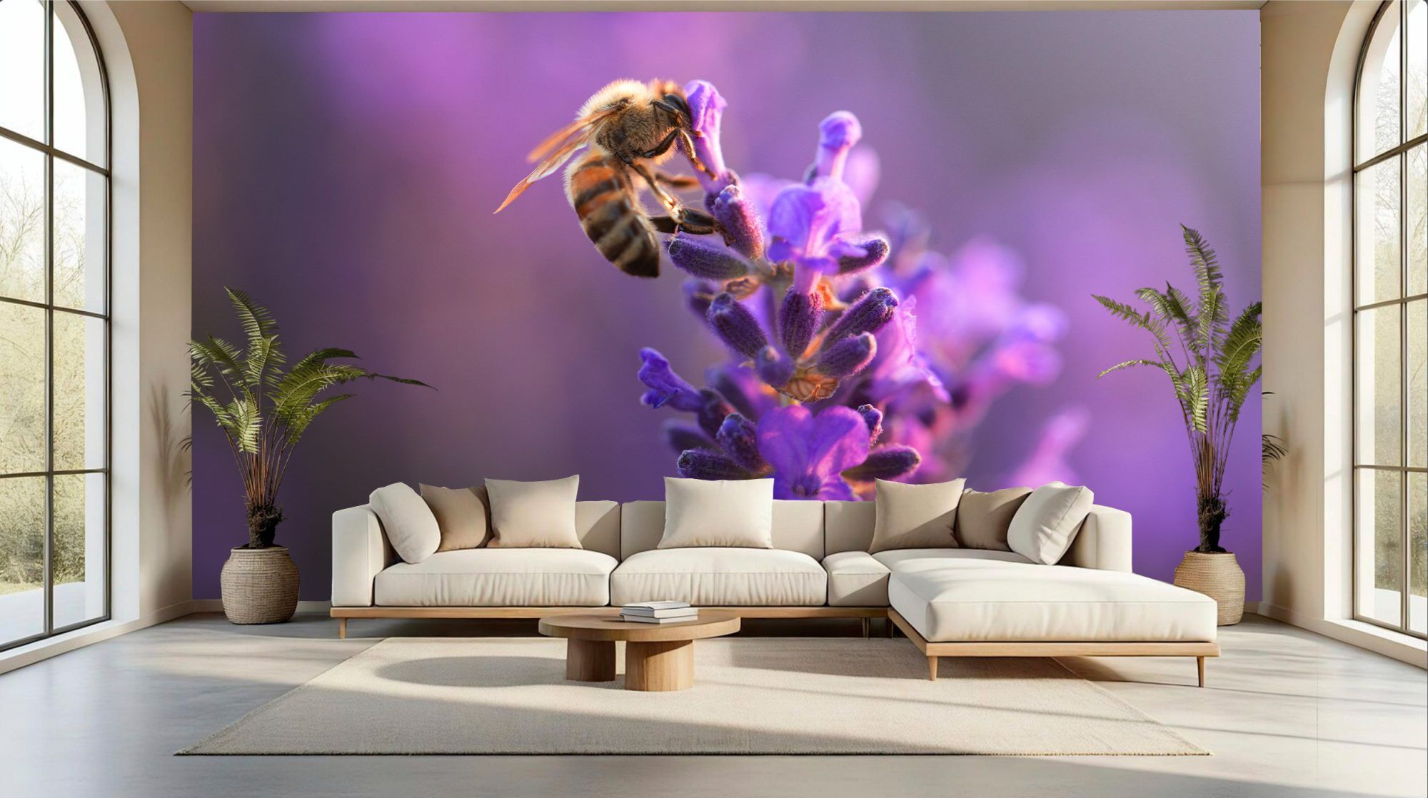Fotobehang Bij op Paarse Lavendel