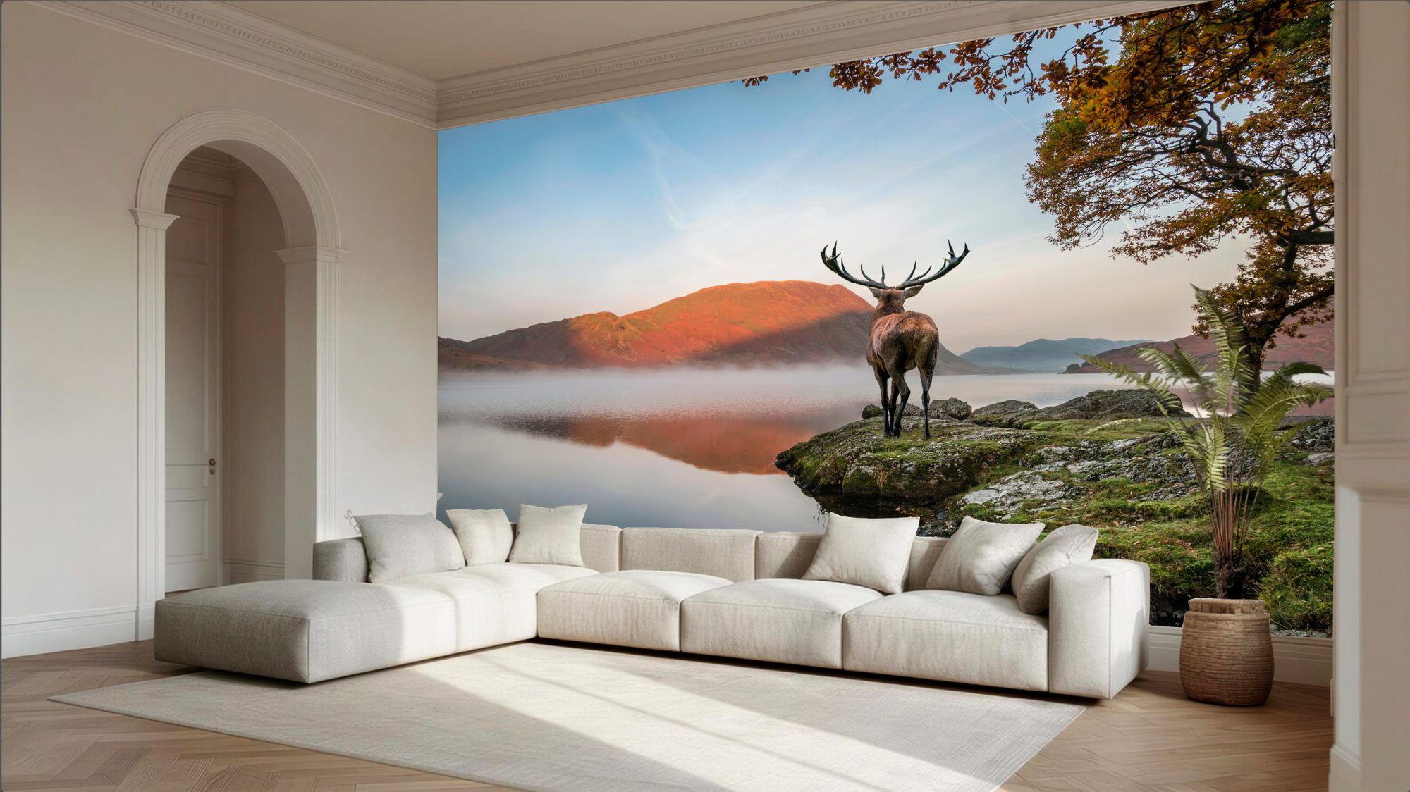 Fotobehang Edelhert aan een Bergmeer