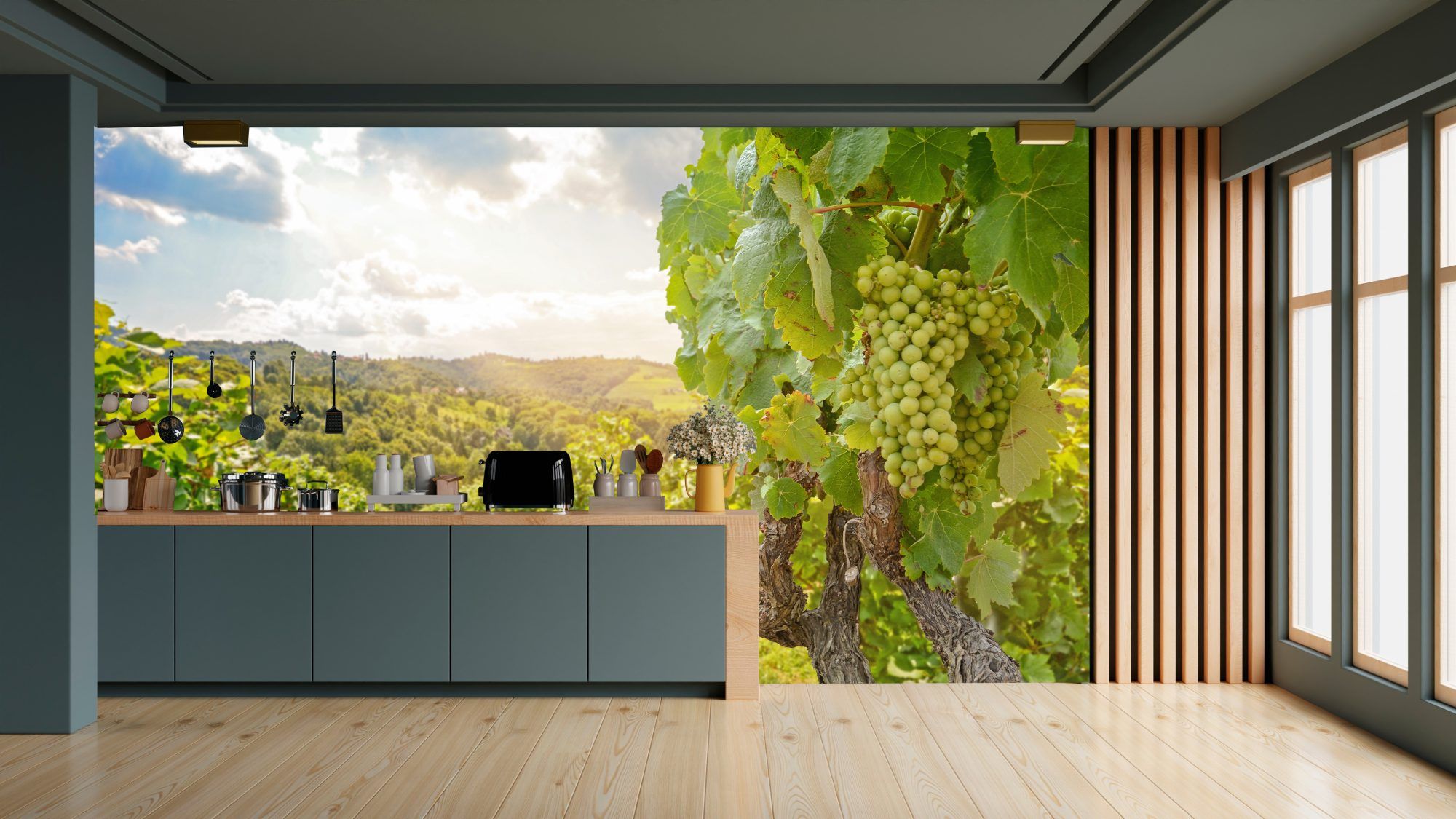 Fotobehang Groene Druiven in de Wijngaard