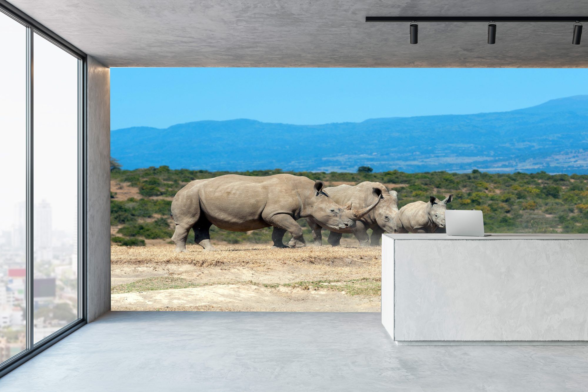 Fotobehang Neushoornfamilie op de Afrikaanse Savanne