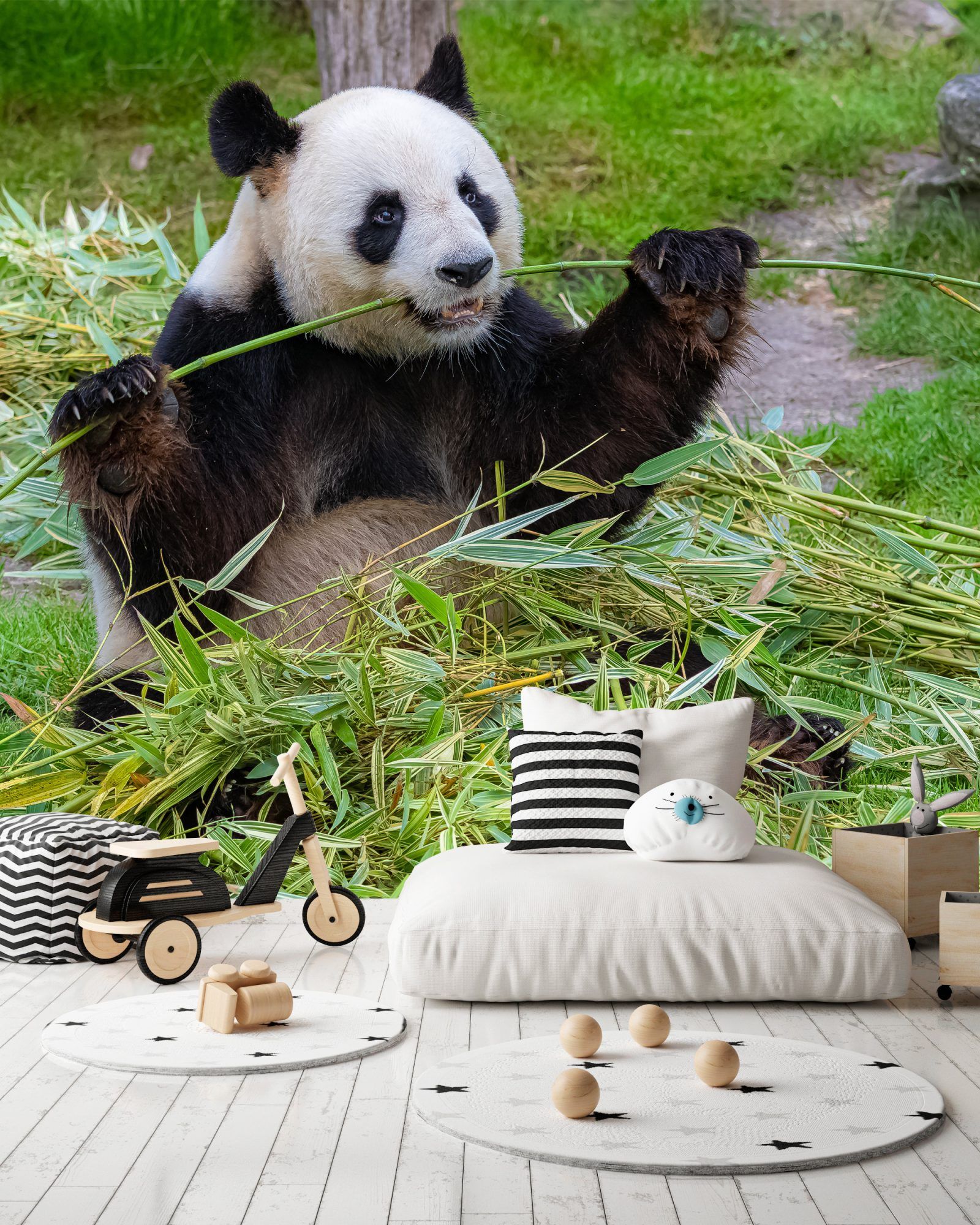 Fotobehang Panda met Bamboe