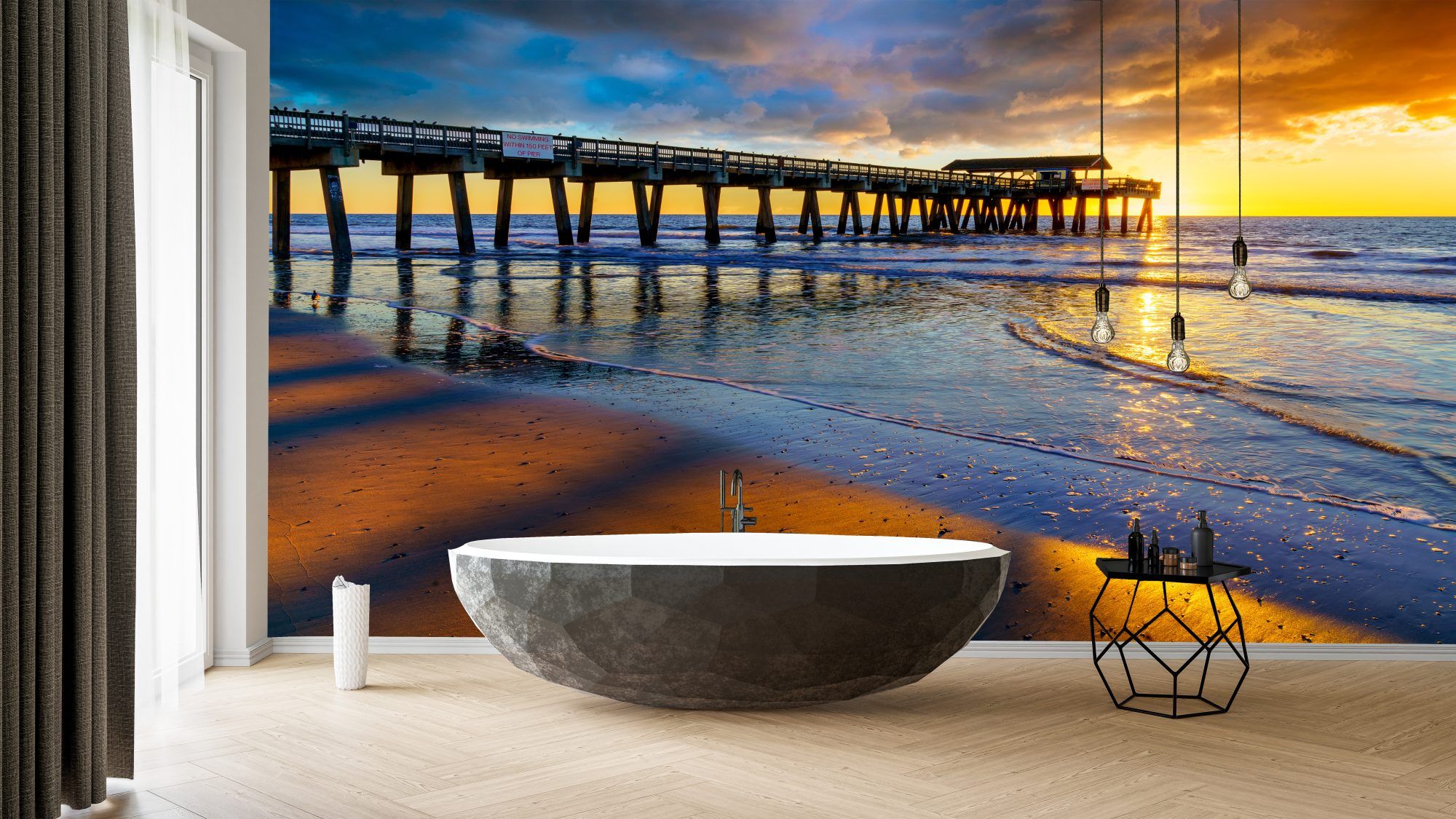 Fotobehang Pier bij Gouden Zonsondergang