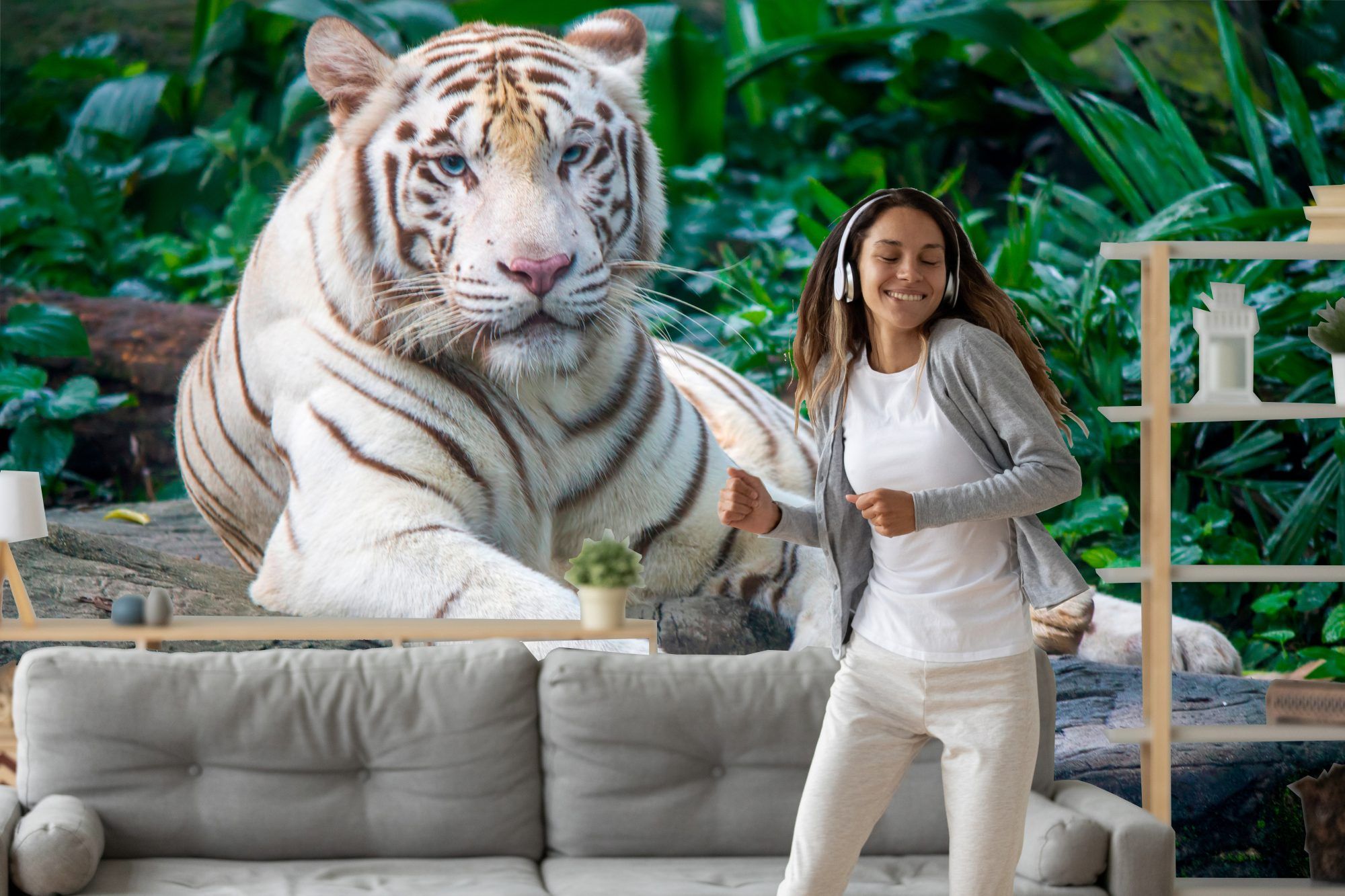 Fotobehang Witte Tijger in de Jungle