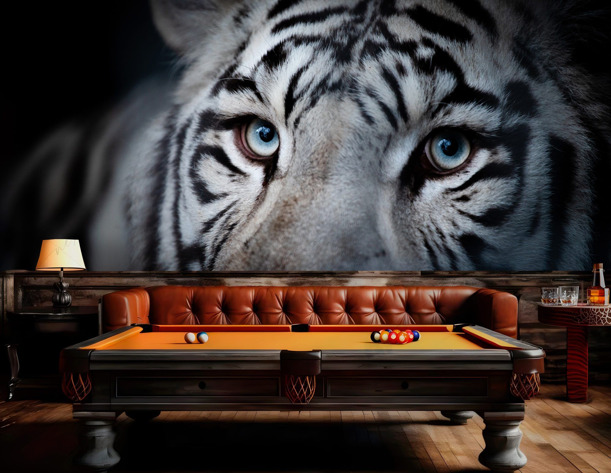 Fotobehang Witte Tijger met Blauwe Ogen
