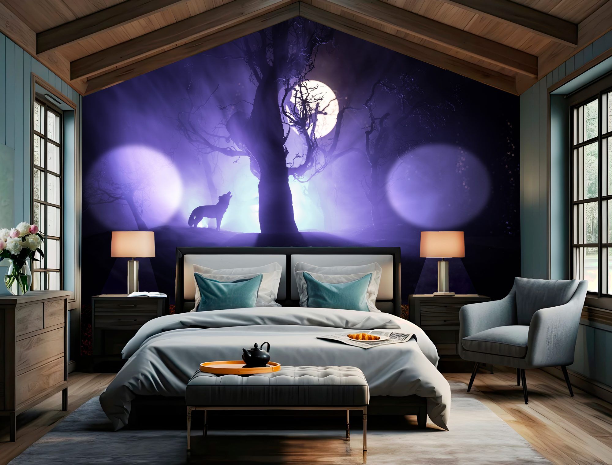 Fotobehang Wolf in Mysterieus Maanlicht